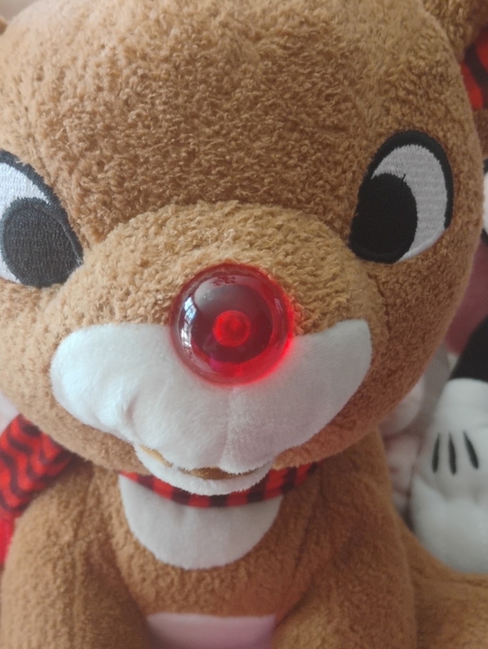 Brown Plush Reindeer Toy with Light-Up Red Nose
